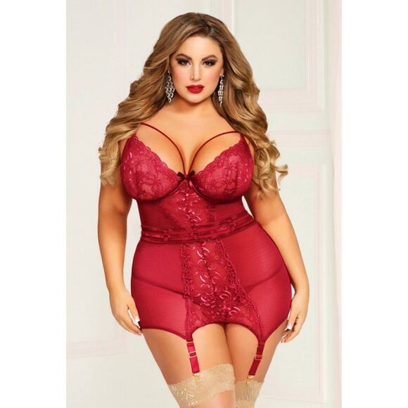 PLUS Wine‎ Red Underwire Chemise Set Lingerie - Picture 6 of 7